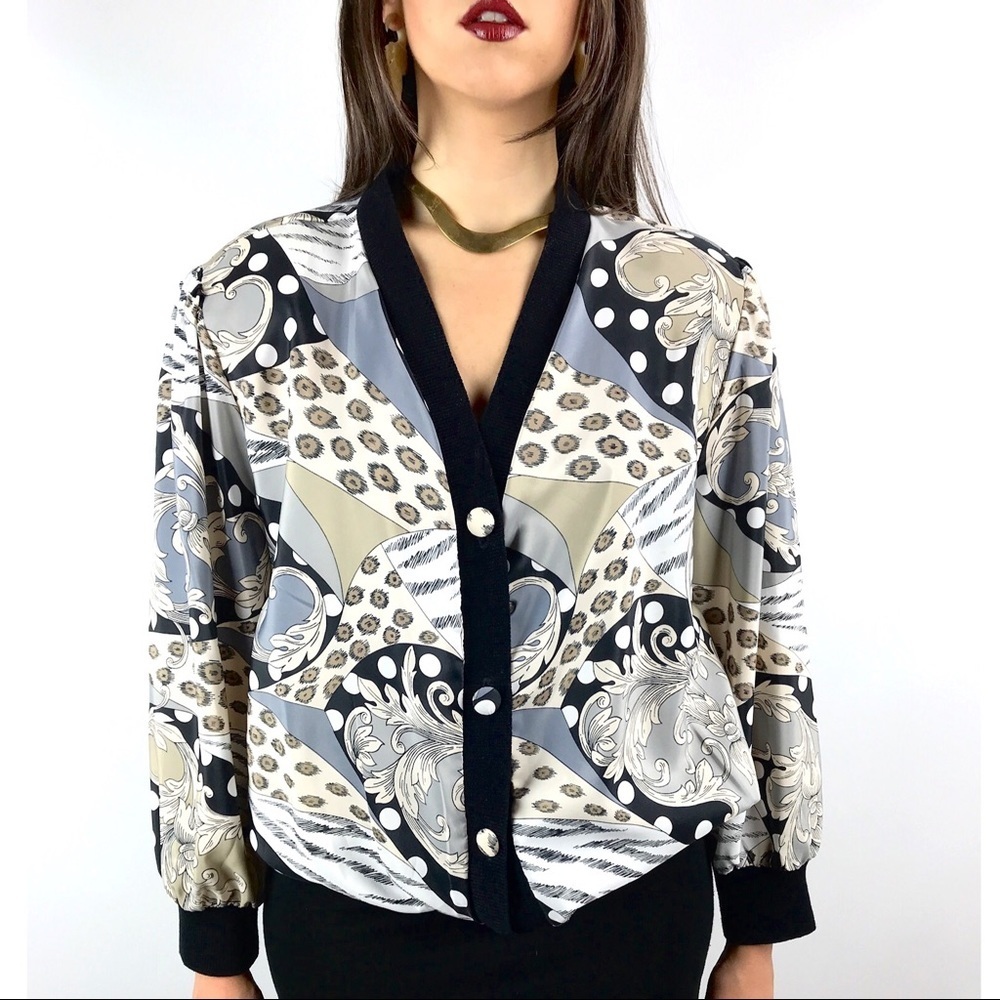 Vintage leopard and polka dot print blouse